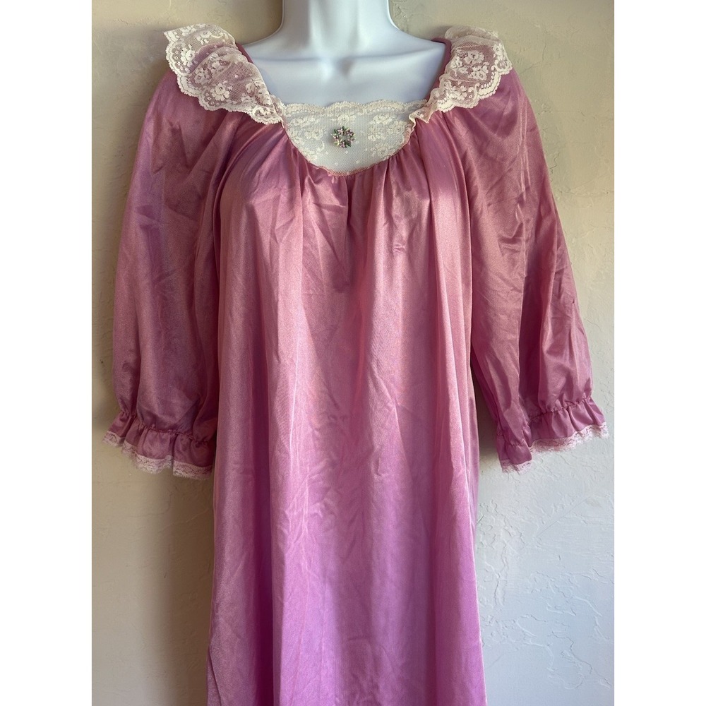 Vintage Featherbed‎ Pink Maxi Nightgown Dress M Dainty Coquette Lace Victorian - Picture 8 of 8